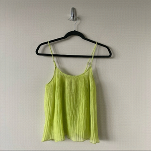 FREE People-Semi Sheer Pleated Lightweight Neon Yellow/Green Cami